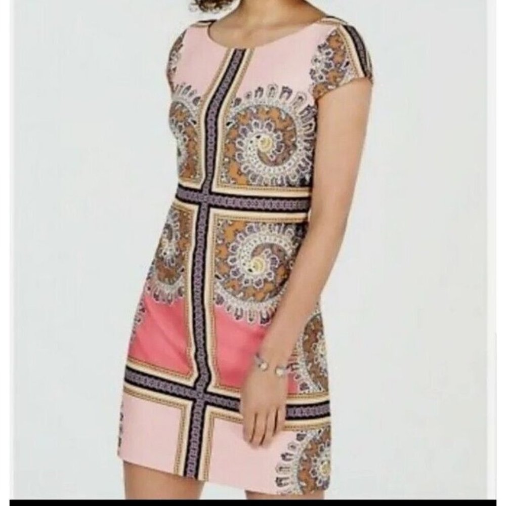 Vince Camuto Sheath Dress Size 10 Cap Sleeves Back Zipper Lined Multi Color